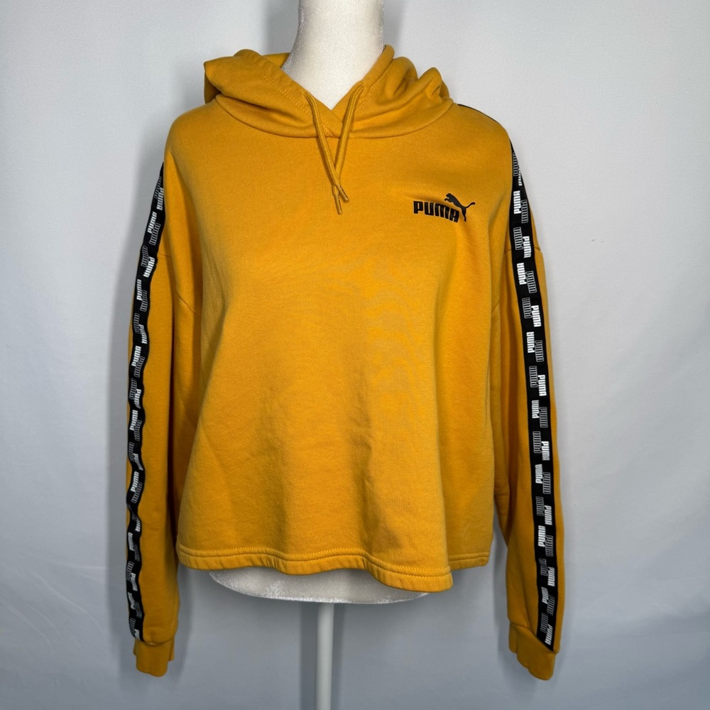 ❤️3/$30 Puma Mustard Yellow Cropped Hoodie with Branded Sleeve Tape - Size XL